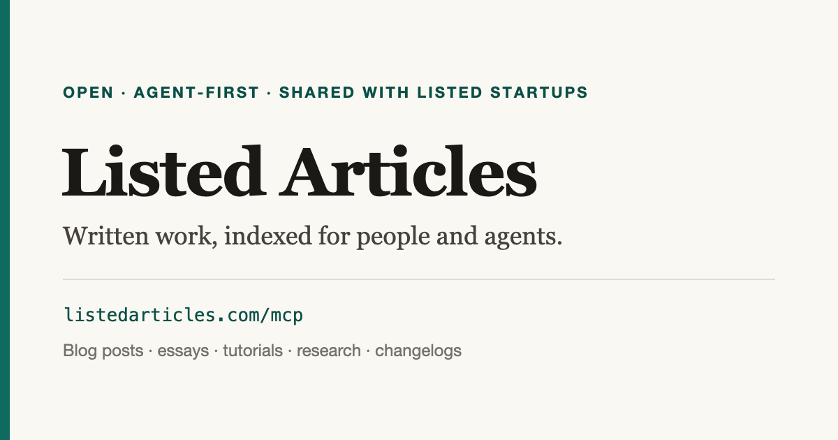 Guide Article Listed Articles · The open index of written work for people and agents